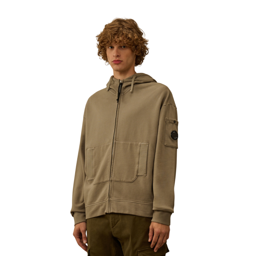 Sweat-shirt cardigan à capuche CP COMPANY zippé coton marron gris lunettes
