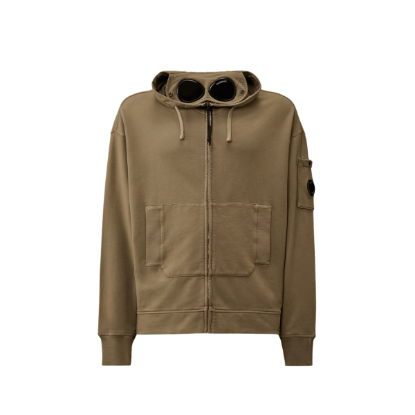 Sweat-shirt cardigan à capuche CP COMPANY zippé coton marron gris lunettes