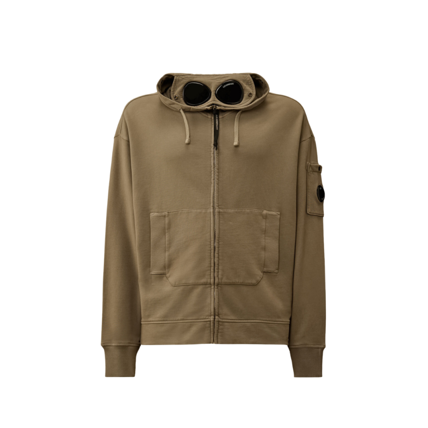 Sweat-shirt cardigan à capuche CP COMPANY zippé coton marron gris lunettes
