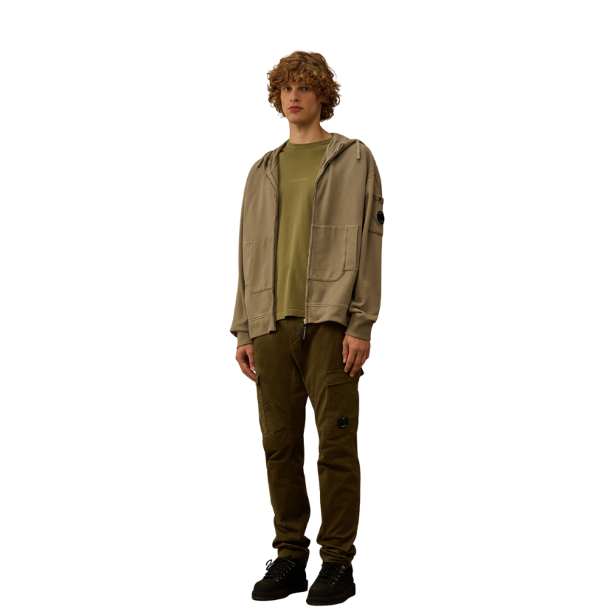 Sweat-shirt cardigan à capuche CP COMPANY zippé coton marron gris lunettes