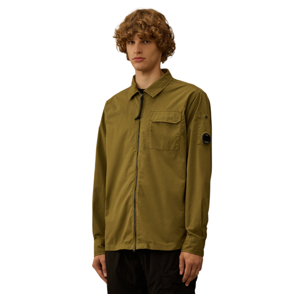 Surchemise zippée CP COMPANY gabardine coton bio vert kaki