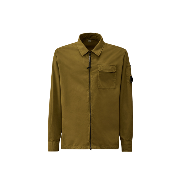 Surchemise zippée CP COMPANY gabardine coton bio vert kaki