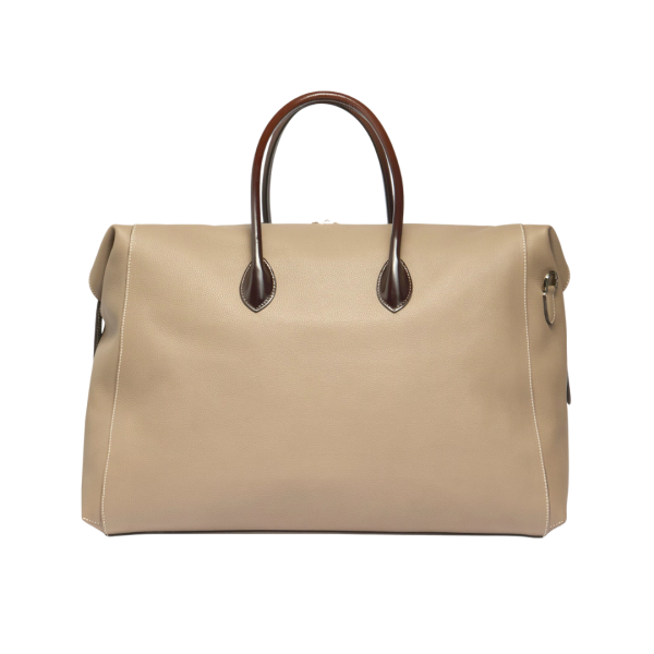 Sac porté main SANTONI cuir grainé foulonné beige anse cuir marron bandoulière