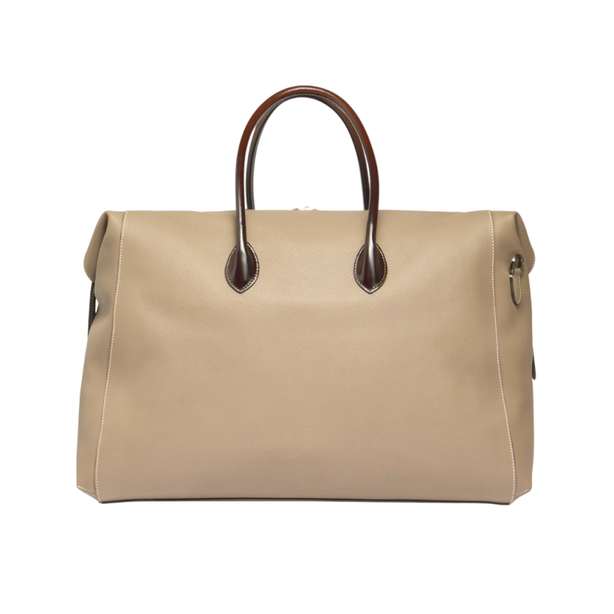 Sac porté main SANTONI cuir grainé foulonné beige anse cuir marron bandoulière