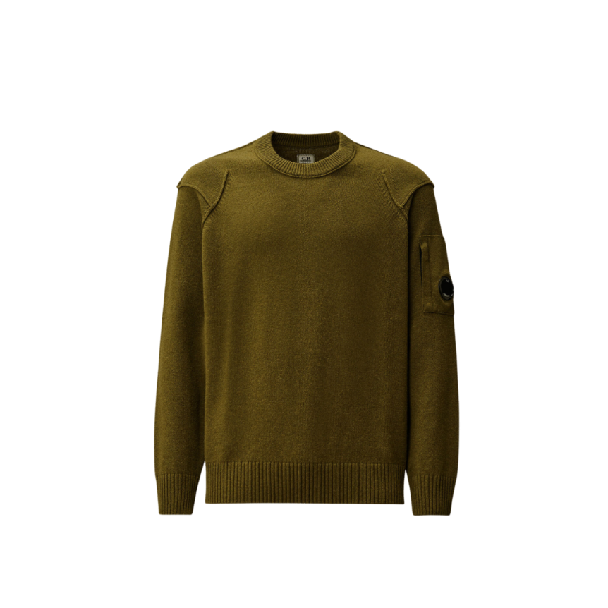 Pull col rond CP COMPANY laine agneau nylon kaki