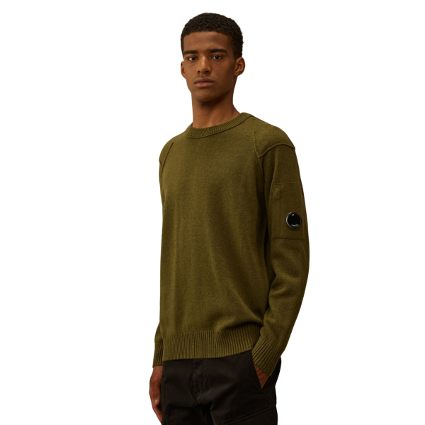 Pull col rond CP COMPANY laine agneau nylon kaki