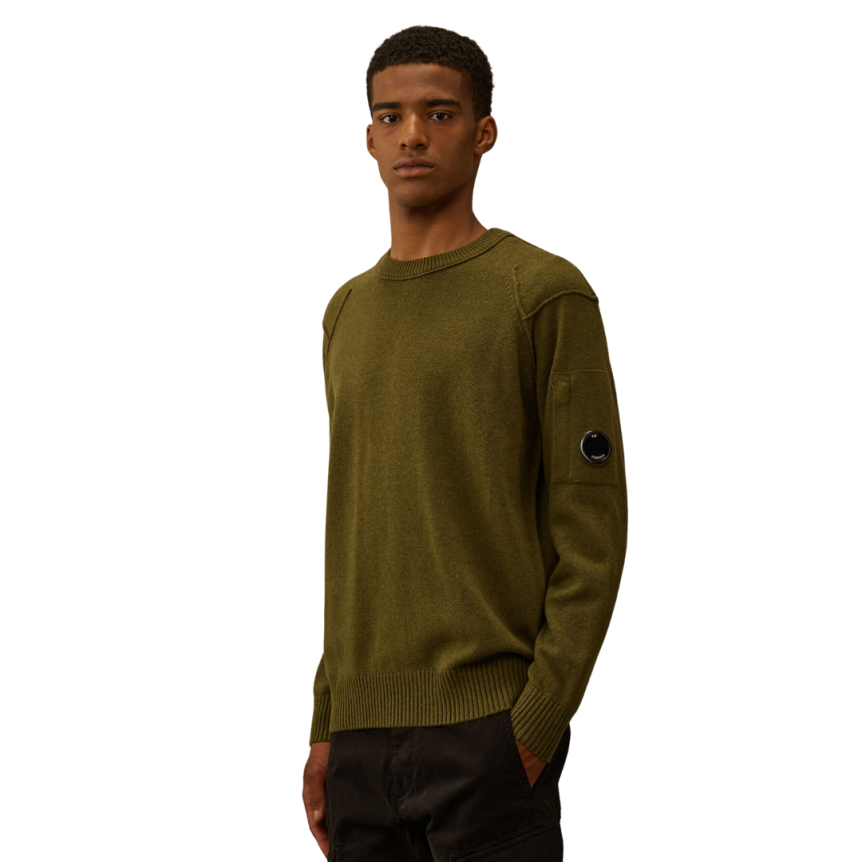 Pull col rond CP COMPANY laine agneau nylon kaki