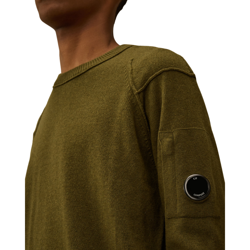 Pull col rond CP COMPANY laine agneau nylon kaki