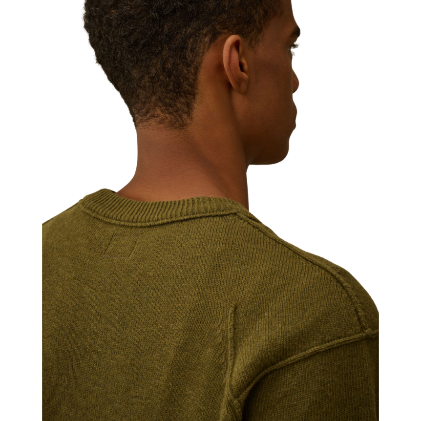 Pull col rond CP COMPANY laine agneau nylon kaki