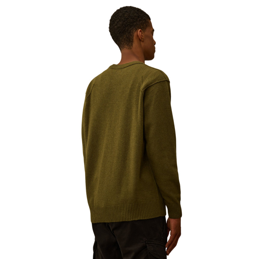 Pull col rond CP COMPANY laine agneau nylon kaki