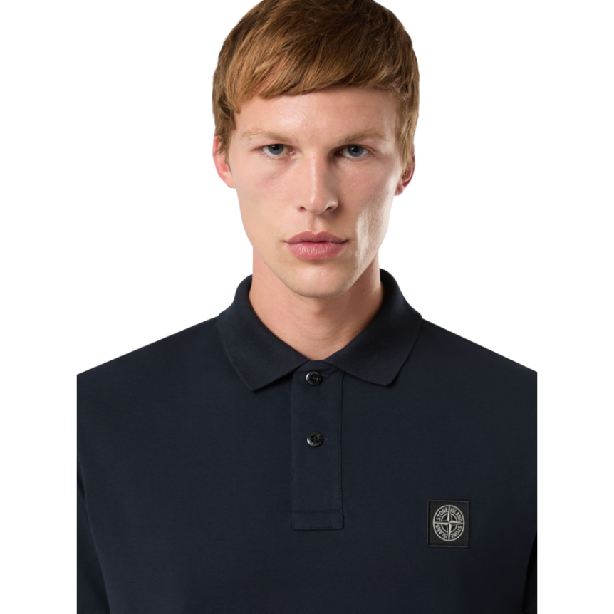 Polo manche courte STONE ISLAND slim coton bleu marine écusson Compass