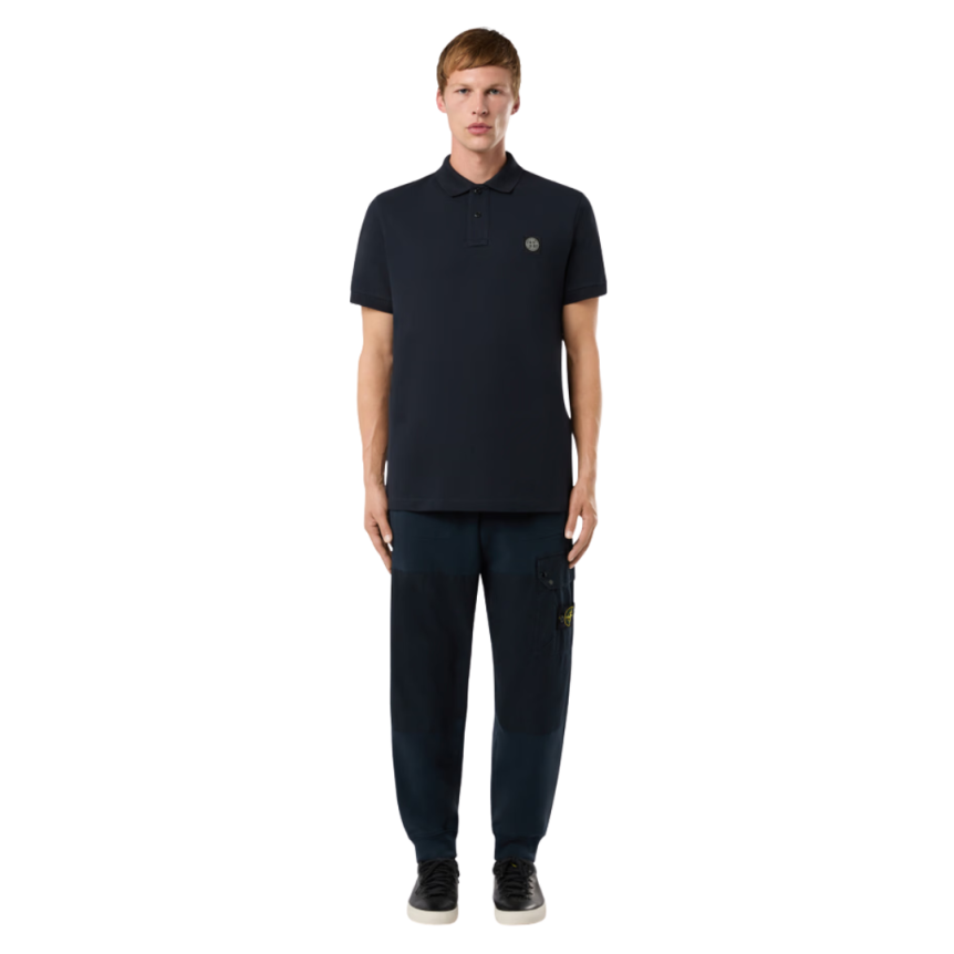 Polo manche courte STONE ISLAND slim coton bleu marine écusson Compass