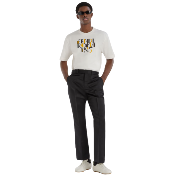 T-shirt col rond FENDI manche courte coton blanc Imprimé Fendi Roma 1925 jaune
