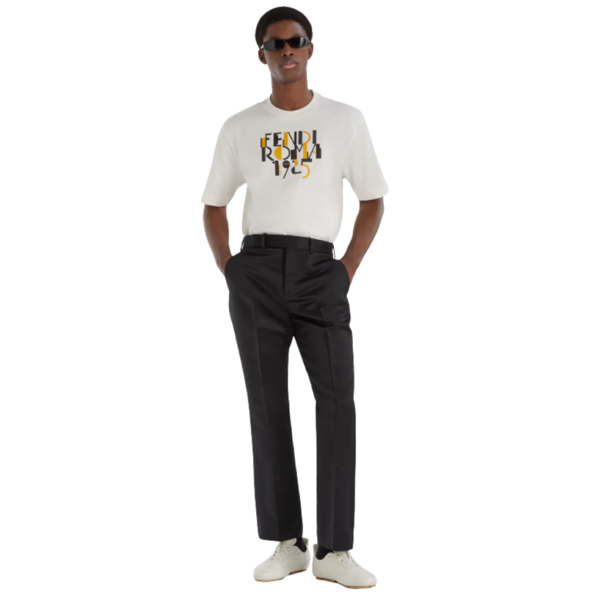 T-shirt col rond FENDI manche courte coton blanc Imprimé Fendi Roma 1925 jaune