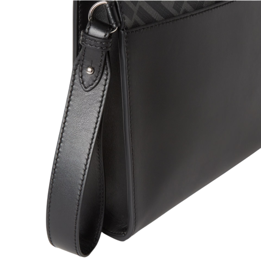 Pochette FENDI Squared FF cuir toile FF noir gris dragonne