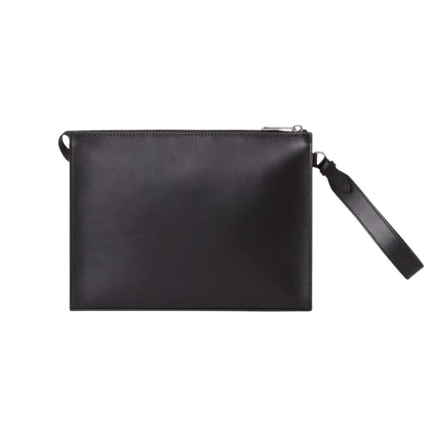 Pochette FENDI Squared FF cuir toile FF noir gris dragonne