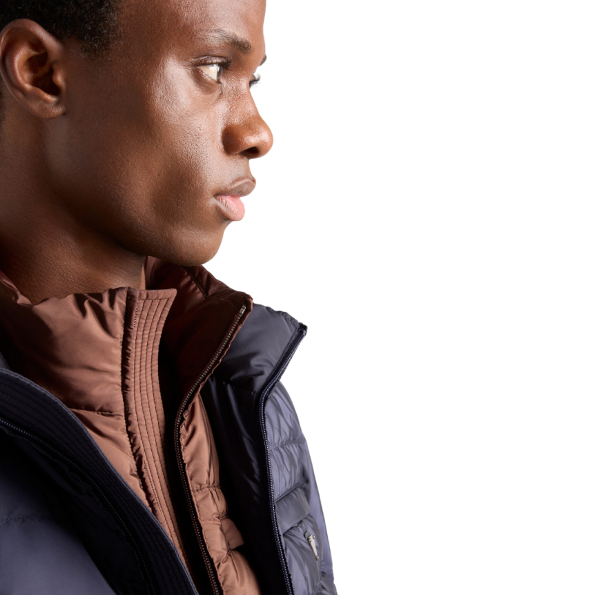 Gilet doudoune sans manche PRADA Re Nylon marron logo triangle métal email