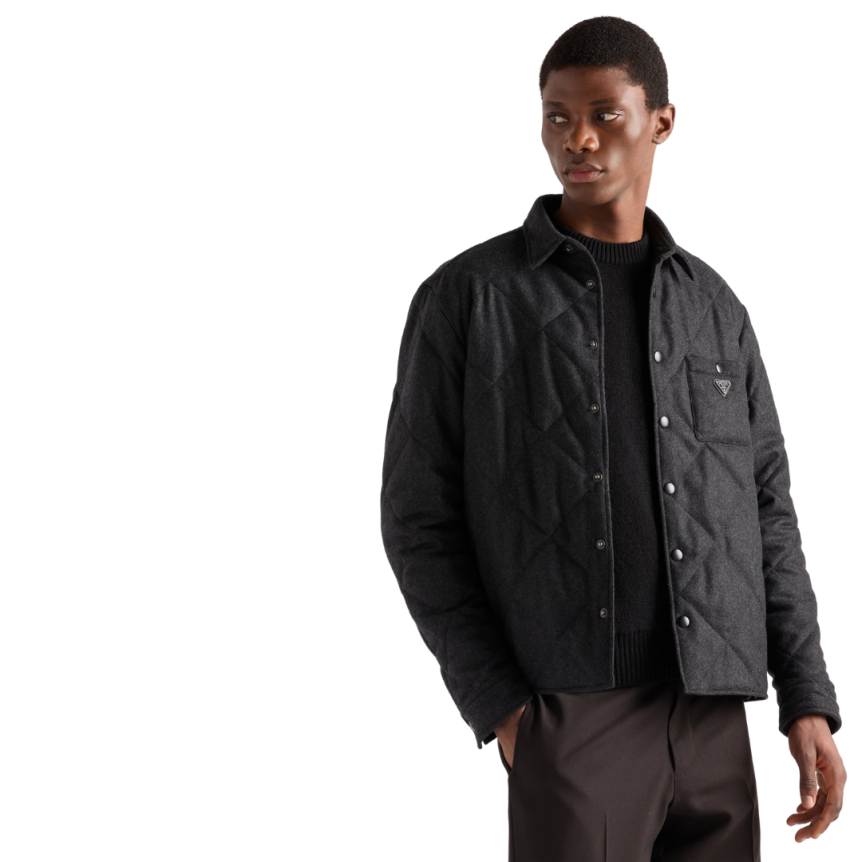 Sur Chemise cachemire recyclé matelassé gris anthracite logo triangle métal email