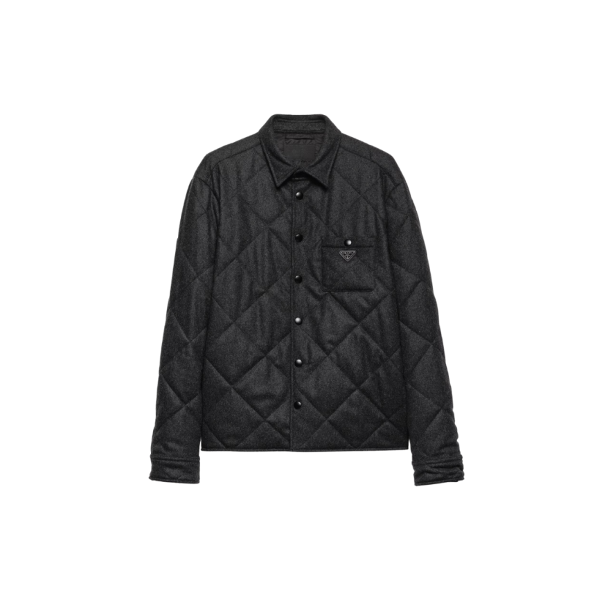 Sur Chemise cachemire recyclé matelassé gris anthracite logo triangle métal email