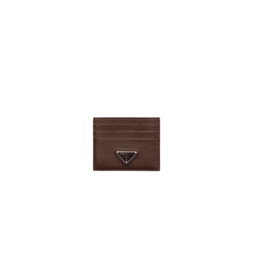 porte-cartes PRADA cuir veau grainé marron