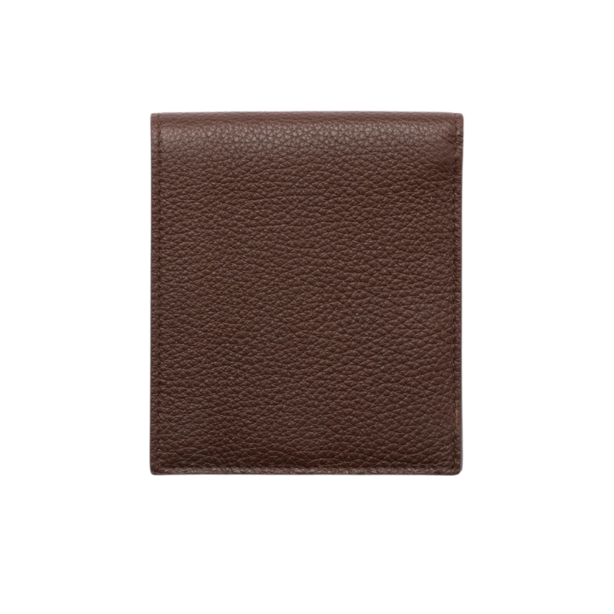 Portefeuille cartes PRADA 2 volets cuir veau grainé marron