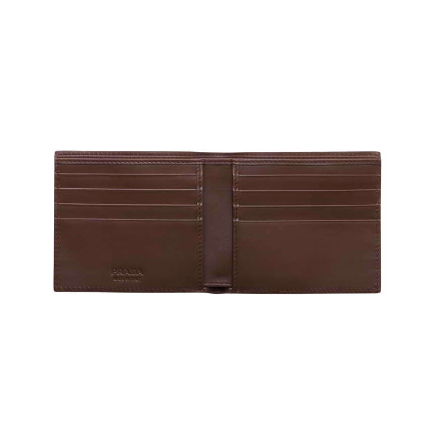 Portefeuille cartes PRADA 2 volets cuir veau grainé marron
