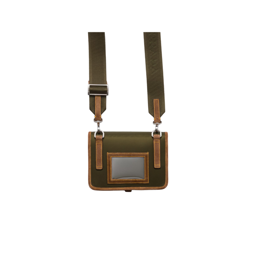 Sac bandoulière PRADA étui smartphone nylon kaki daim marron