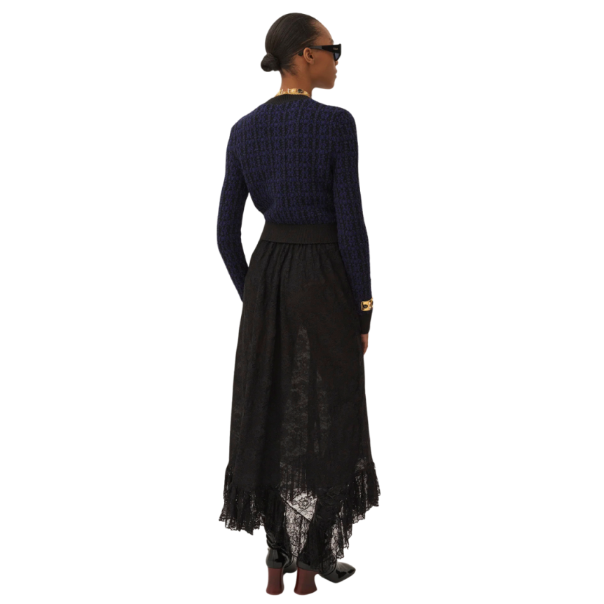 Pull CHLOE col bénitier laine soie noir bleu boutons dorés