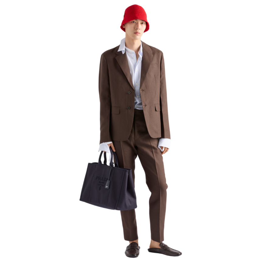 Chemise PRADA coton blanc rayure bleu poche poitrine logo triangle blanc