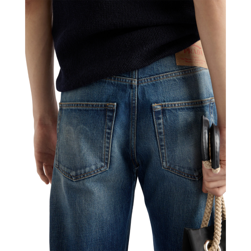 jean cinq poches PRADA ajusté denim coton délavé bleu
