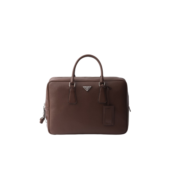 Malette cartable PRADA cuir veau grainé marron