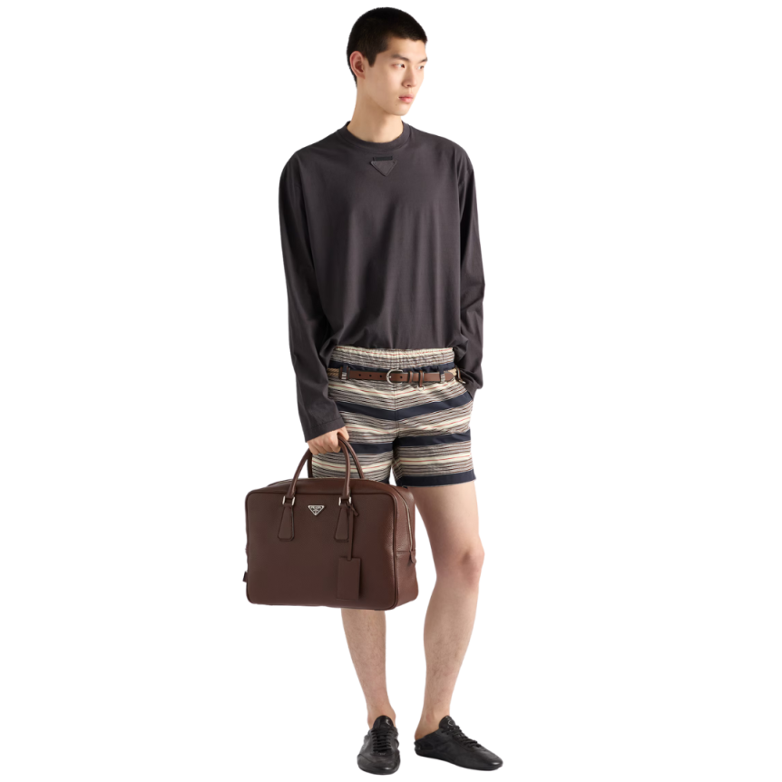 Malette cartable PRADA cuir veau grainé marron