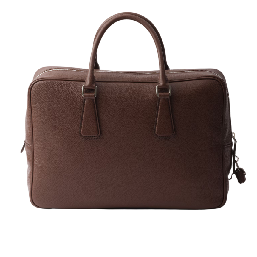 Malette cartable PRADA cuir veau grainé marron