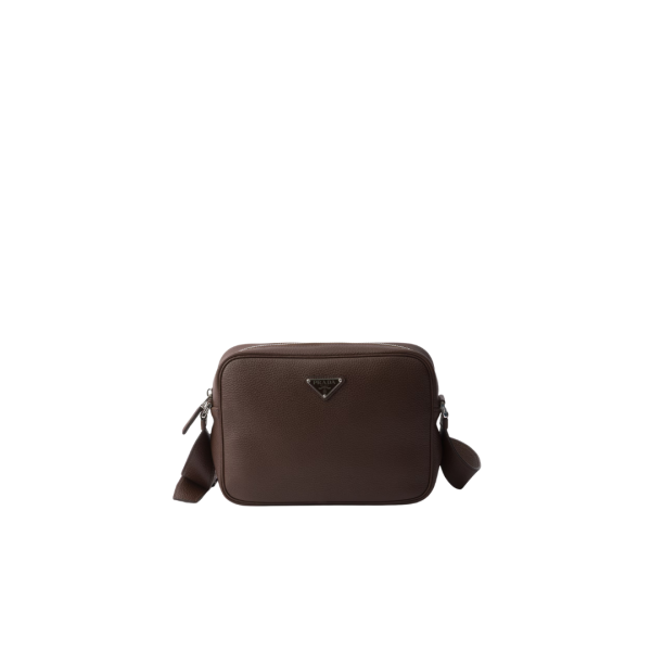 Sac porté épaule PRADA bandoulière rectangle cuir grainé marron logo triangle