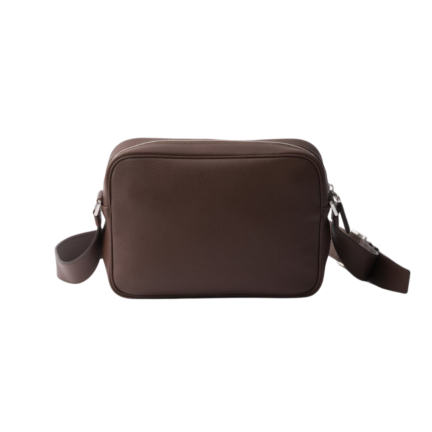 Sac porté épaule PRADA bandoulière rectangle cuir grainé marron logo triangle