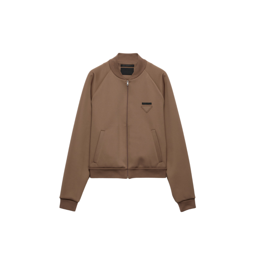 Blouson zippé PRADA bomber nylon stretch polaire technique beige