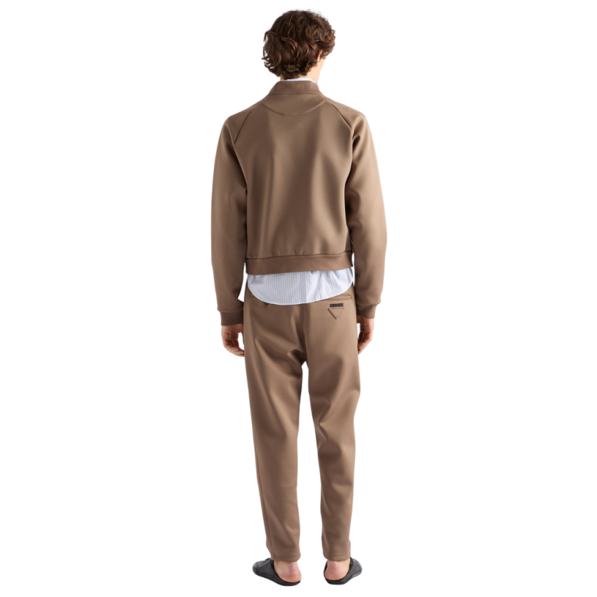 Blouson zippé PRADA bomber nylon stretch polaire technique beige