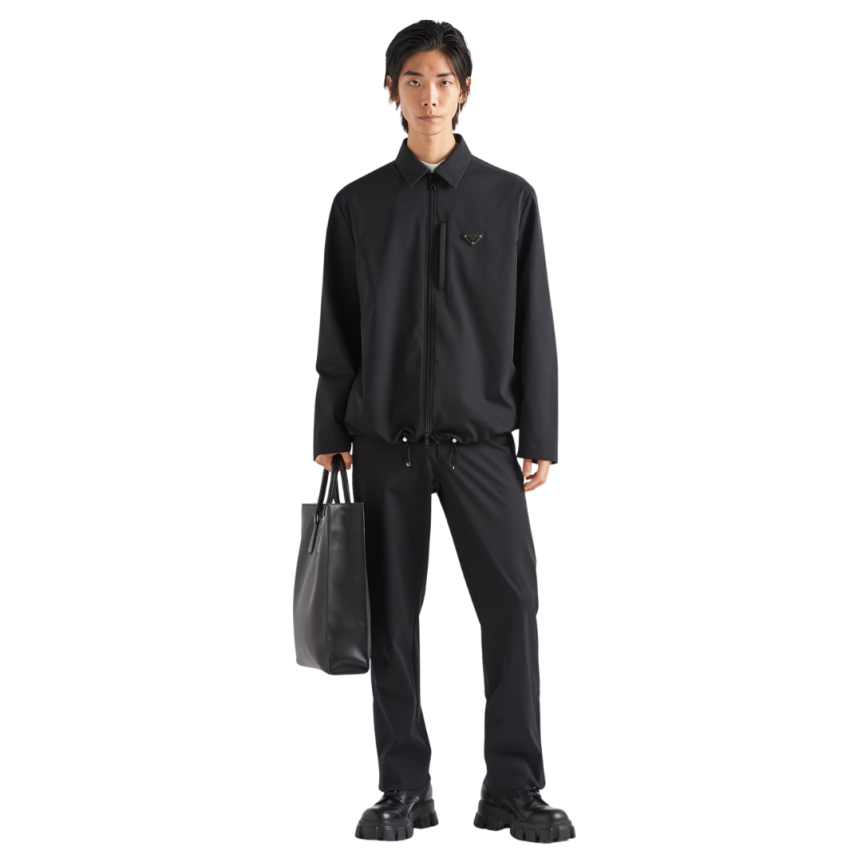 Pantalon PRADA tissu technique stretch noir fente zippée