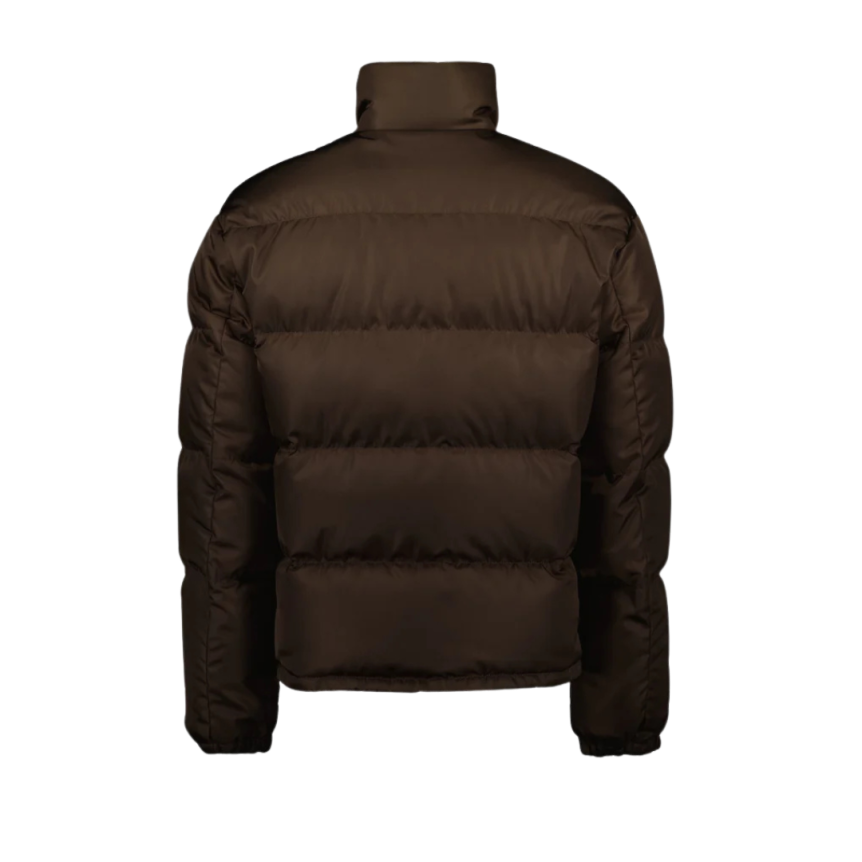 Doudoune zippée PRADA col montant Re nylon matelassé marron chocolat
