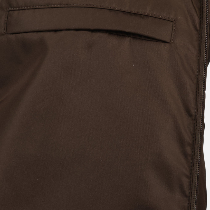 Doudoune zippée PRADA col montant Re nylon matelassé marron chocolat