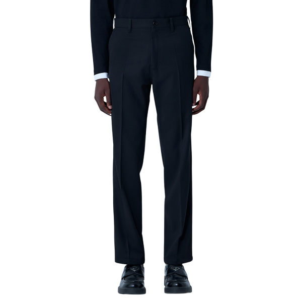 Pantalon PRADA gabardine laine noir poche plaquée arrière logo triangle métal email