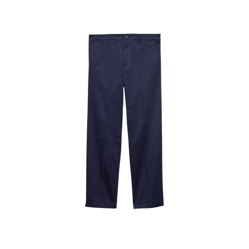 Pantalon large PRADA Chino coton bleu marine logo triangle poche arrière