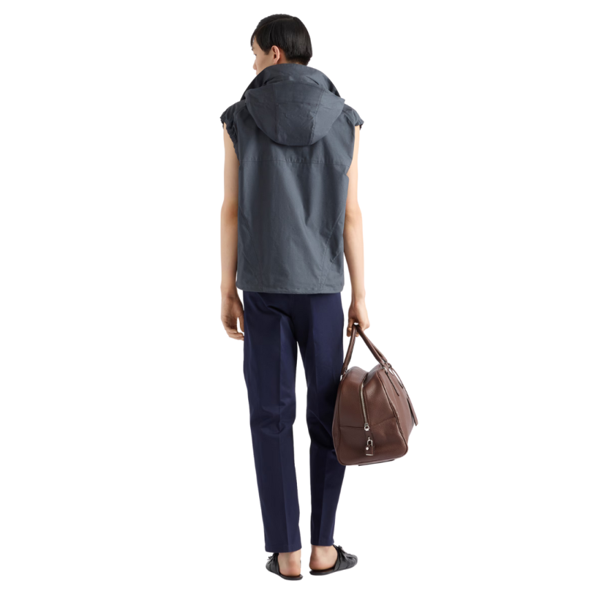 Pantalon large PRADA Chino coton bleu marine logo triangle poche arrière