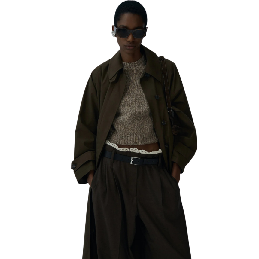 Trench-coat ceinturé MAGDA BUTRYM coton marron chocolat capuche amovible