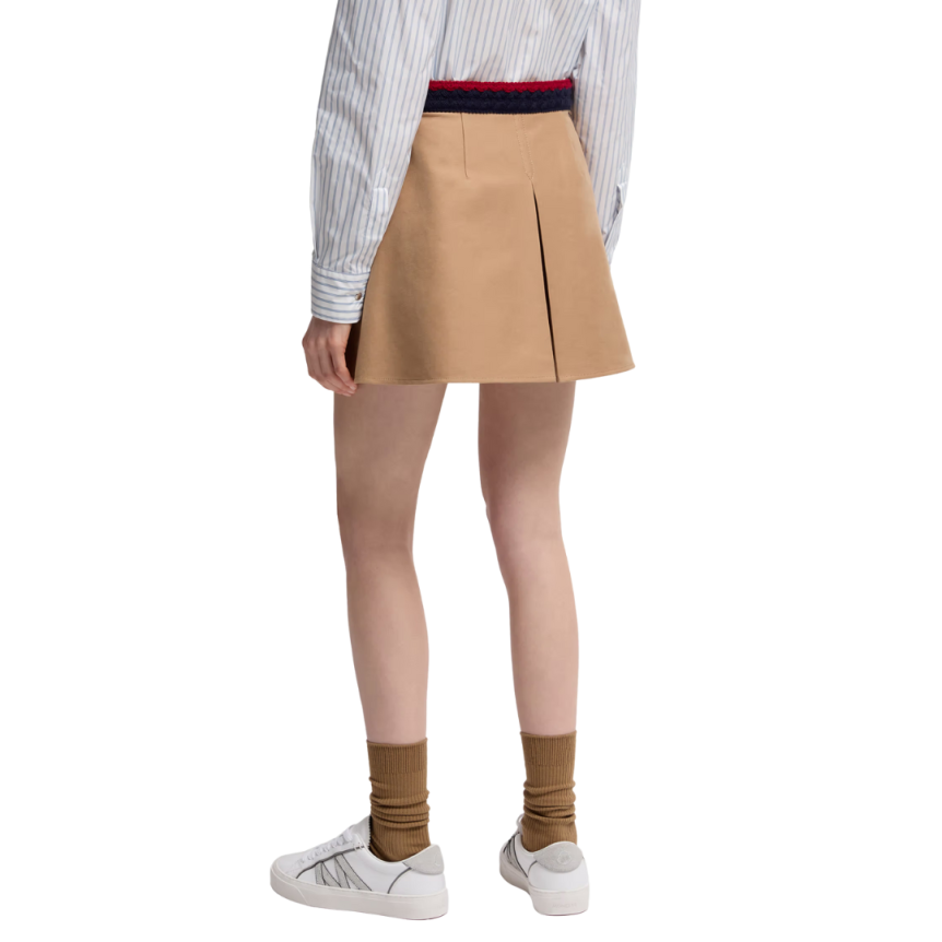 Mini-jupe plissée MONCLER gabardine coton camel