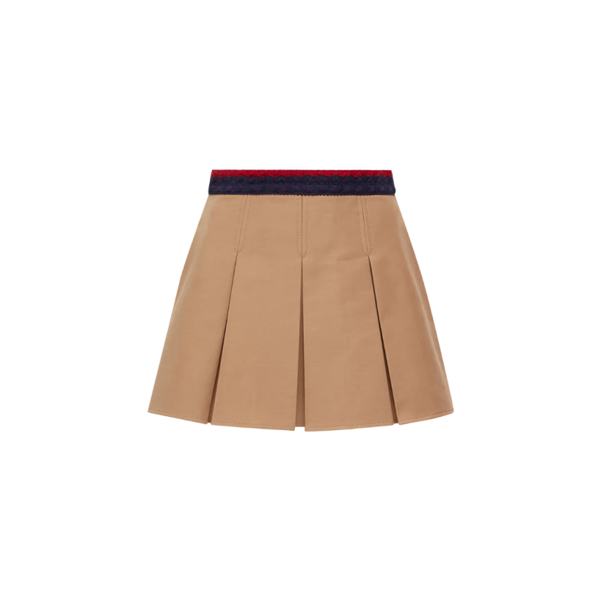Mini-jupe plissée MONCLER gabardine coton camel
