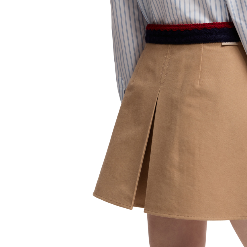 Mini-jupe plissée MONCLER gabardine coton camel