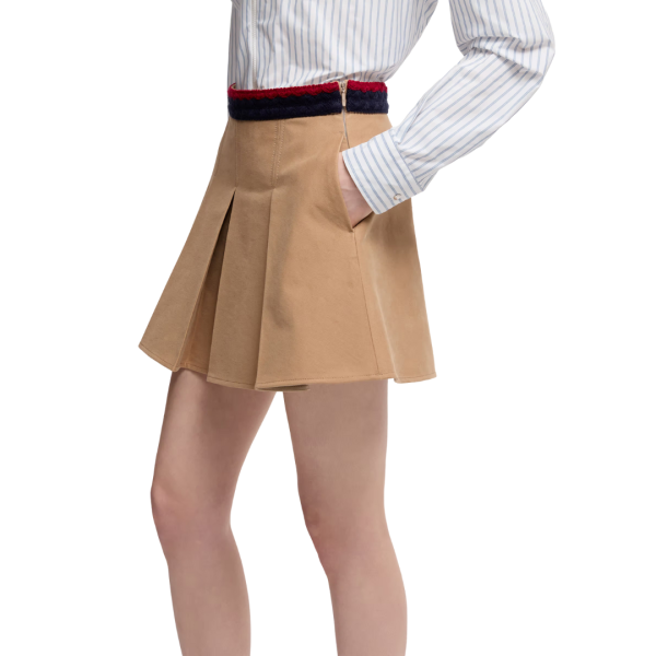 Mini-jupe plissée MONCLER gabardine coton camel