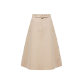 Jupe midi évasée coton beige ceinture fente coté pression