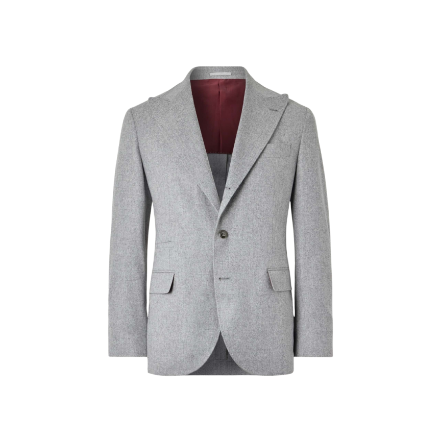 Veste de costume droite BRUNELLO CUCINELLI laine cachemire gris clair